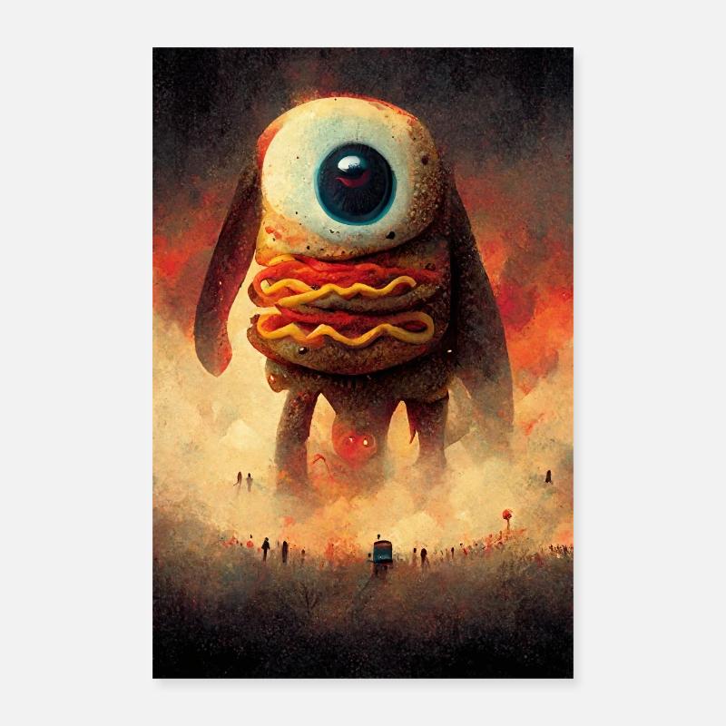 Monstre hot-dog - Poster 40 x 60 cm - blanc