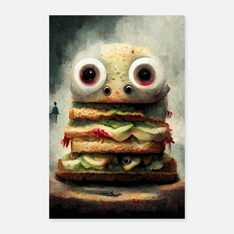 Sandwich Monster - Poster 40x60 cm - Weiß