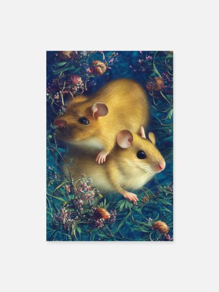 Mäuse im Gras - Poster 40x60 cm - Weiß