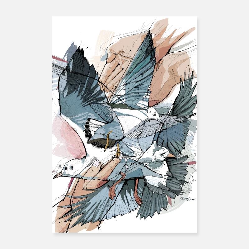 Möwen und Raben - Poster 40x60 cm - Weiß