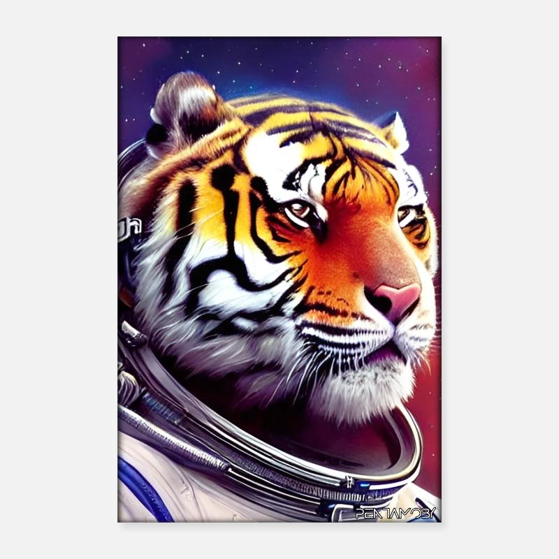 Tiger Raubkatze Astronaut Zukunft Sci-Fi Technik Poster 40x60 cm