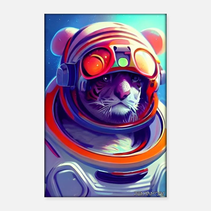 Tiger Big Cat Astronaut Future Sci-Fi Technology Poster 40 x 60 cm
