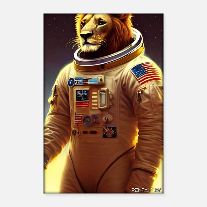 Löwe Raubkatze Astronaut Zukunft Sci-Fi Technik Poster 40x60 cm