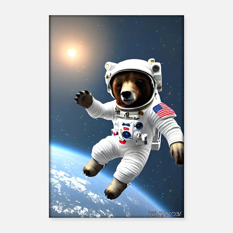 Bear Wildlife Astronaut Future Sci-Fi Technology Poster 40 x 60 cm