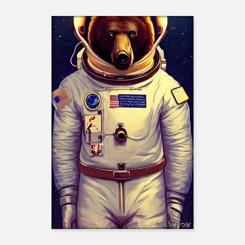 Bear Wildlife Astronaut Future Sci-Fi Technology Poster 40 x 60 cm