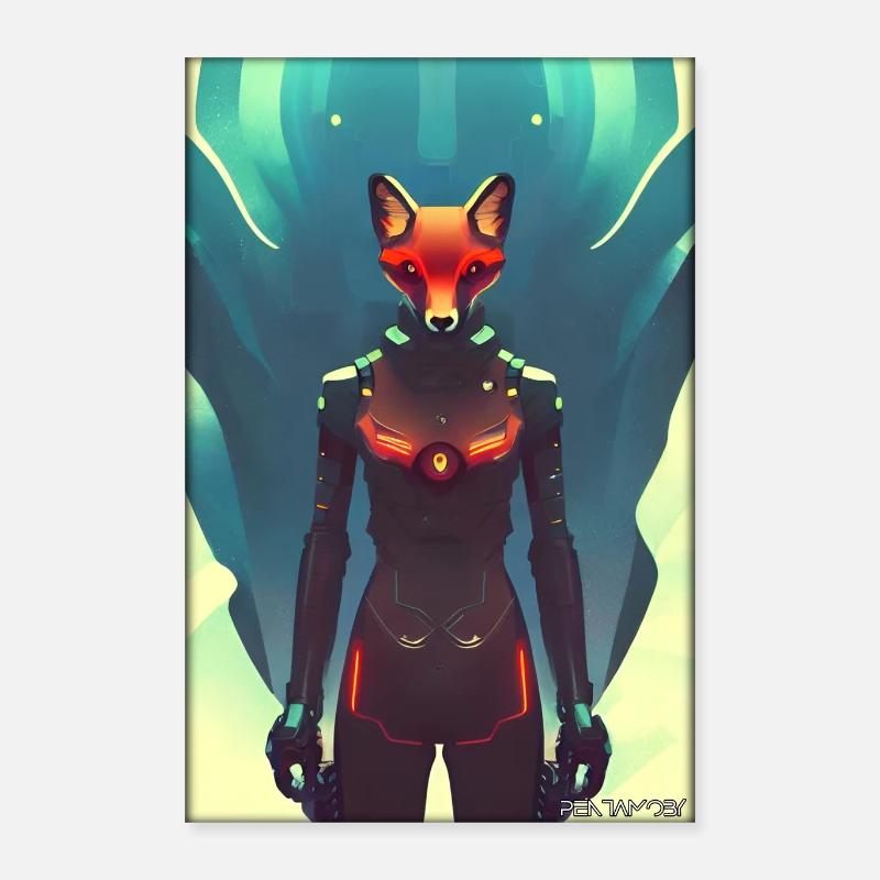 Fox Wildlife Cyber Neon Punk Future Sci-Fi Poster 40 x 60 cm