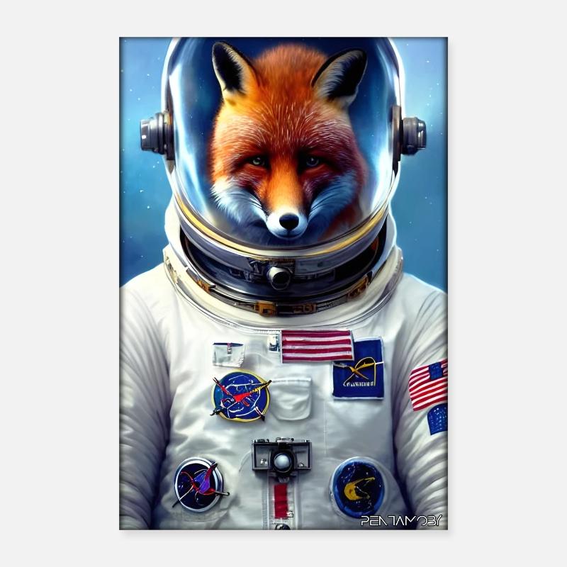 Fox Wildlife Astronaut Future Sci-Fi Technology Poster 40 x 60 cm