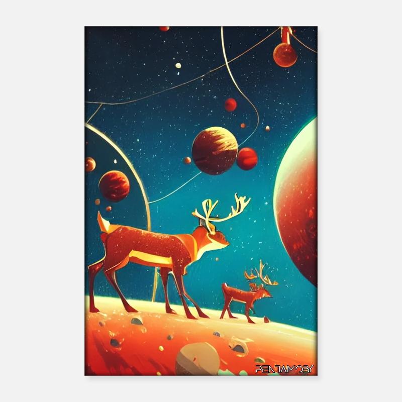 Carte de l’univers de l’espace de Noël de la galaxie des rennes Poster 40 x 60 cm