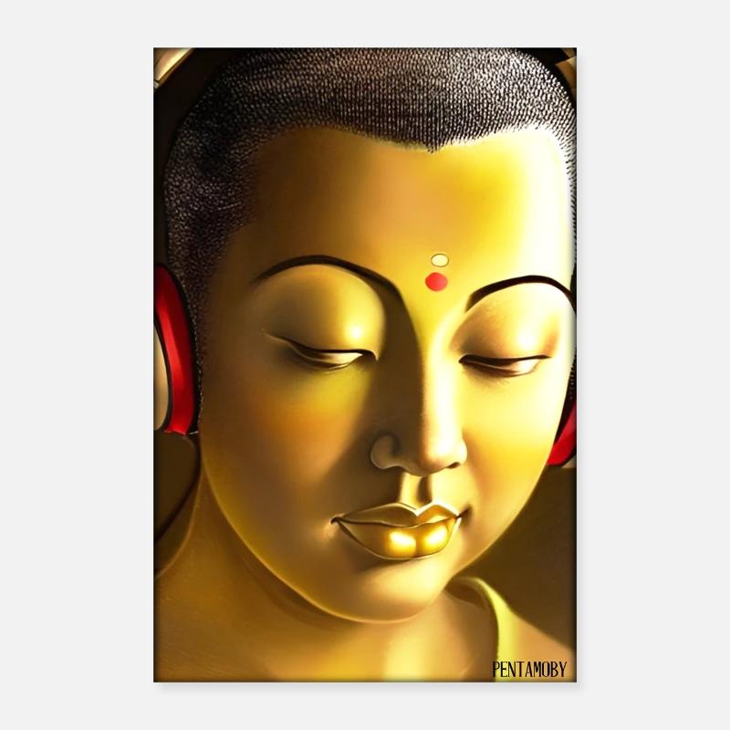 Buddha Weisheitslehrer DJ Kopfhörer Musik Party - Poster 40x60 cm - Weiß