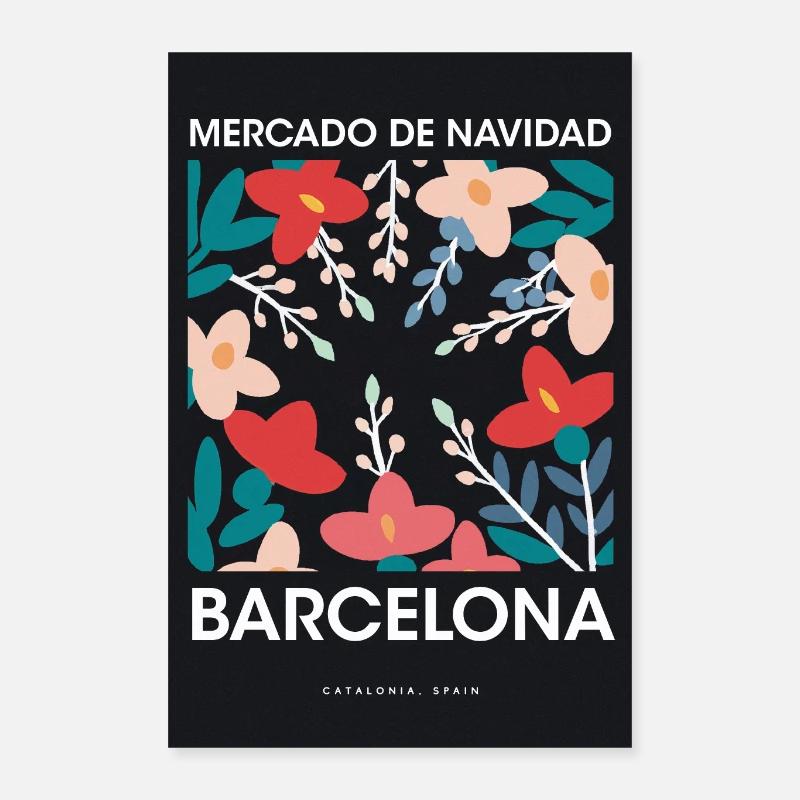 Marché de Noël Barcelone Affiche Espagne 1960 Poster 40 x 60 cm