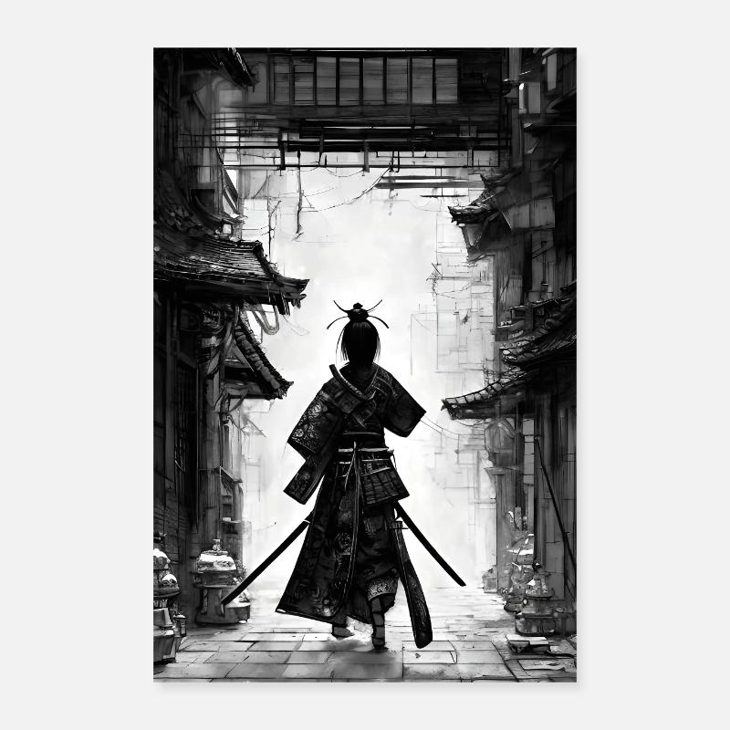 Japanisches Samurai Bild einer Frau schwarz weiß Poster 40x60 cm