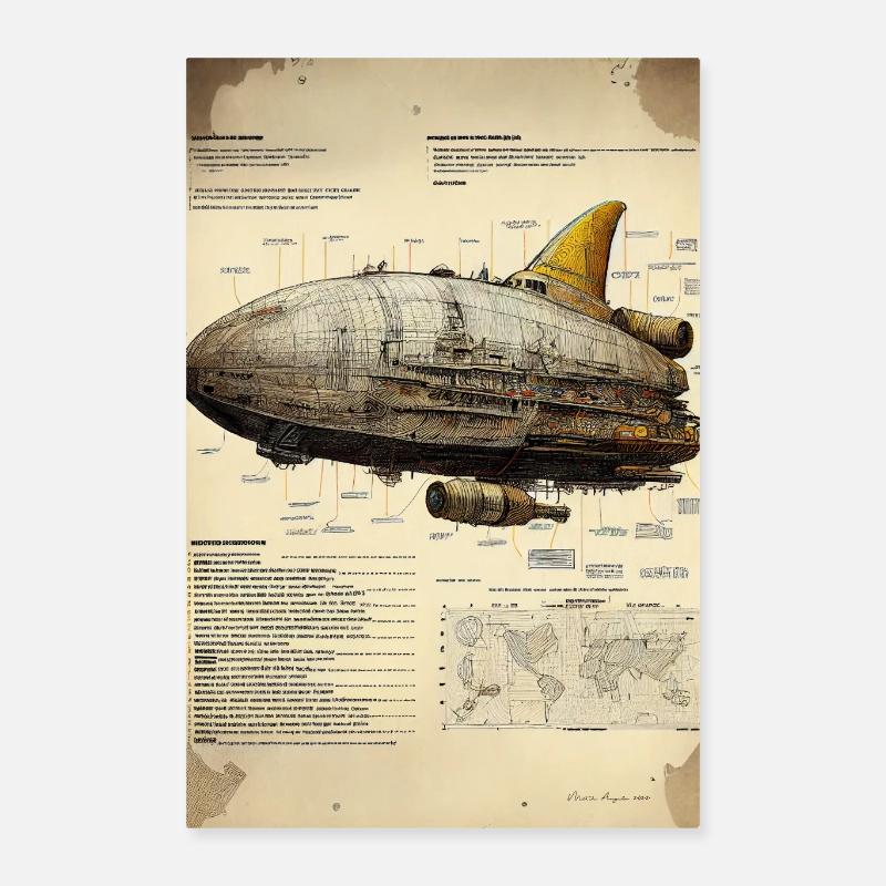 Schéma d'un Vaisseau Spatial - Poster 40 x 60 cm - blanc