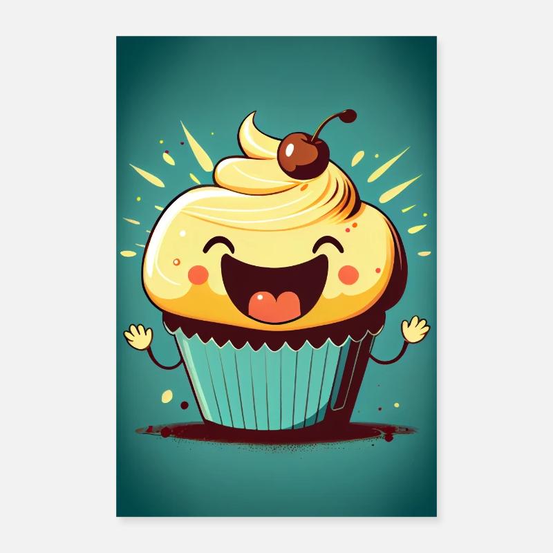 Muffin Happy Cupcake avec cerise sur le dessus Poster 40 x 60 cm