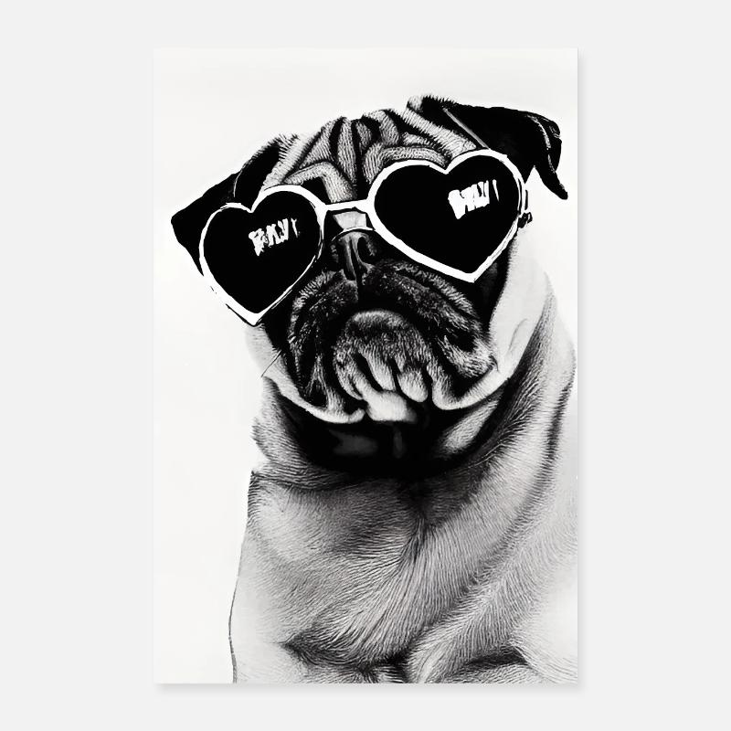 mops mit sonnenbrille kunstdruck Poster Geschenk Poster 40x60 cm