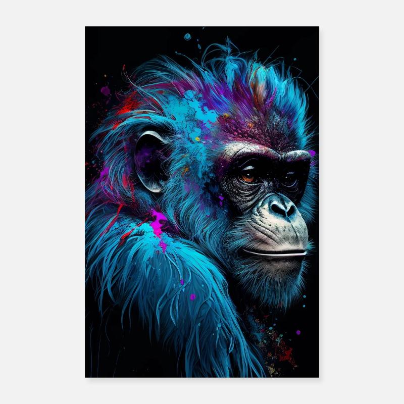 Affiche d’art numérique décorative de chimpanzé | ..AI - Poster 40 x 60 cm - blanc