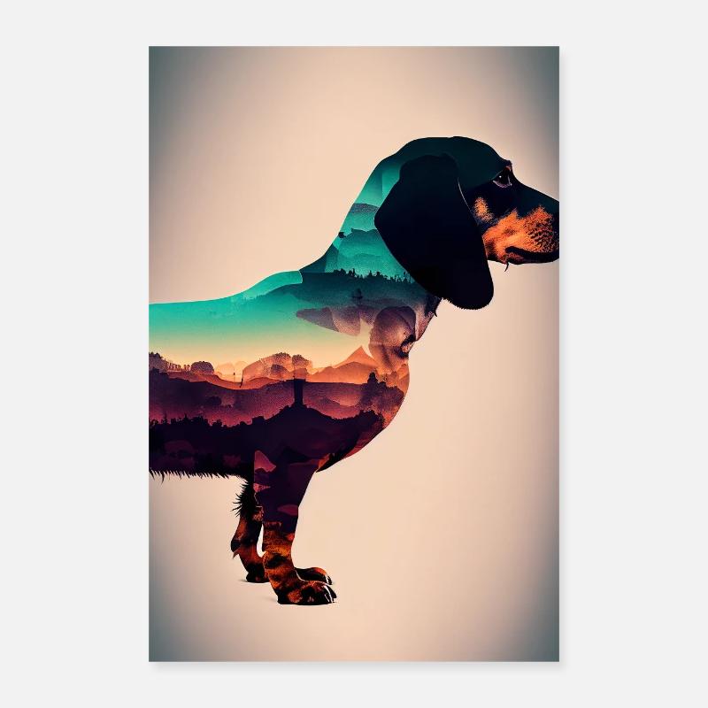 Teckel Chien Rétro Poster 40 x 60 cm