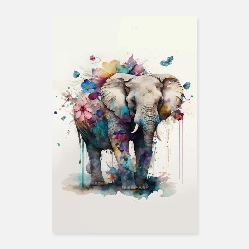 Elefant - Poster 40x60 cm - Weiß