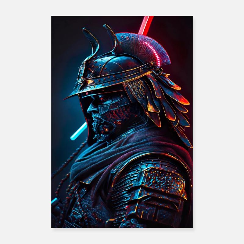 Samurai Neon Lights Poster 16" x 24" (40x60 cm)
