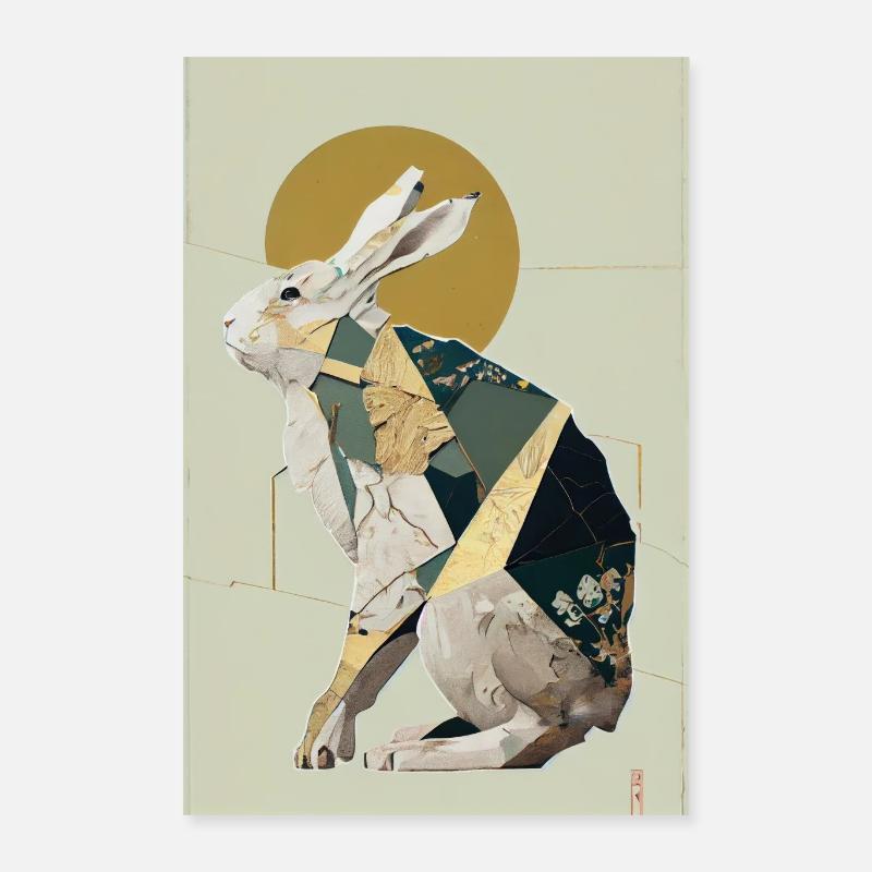 Élégant abstrait Rabbit3 - Poster 40 x 60 cm - blanc