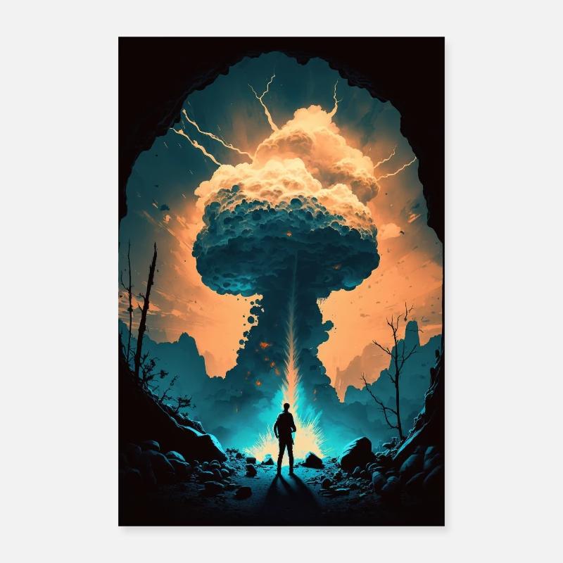 Nuclear Explosion Mushroom Atomic War Soldiers Surreal Poster 16" x 24" (40x60 cm)