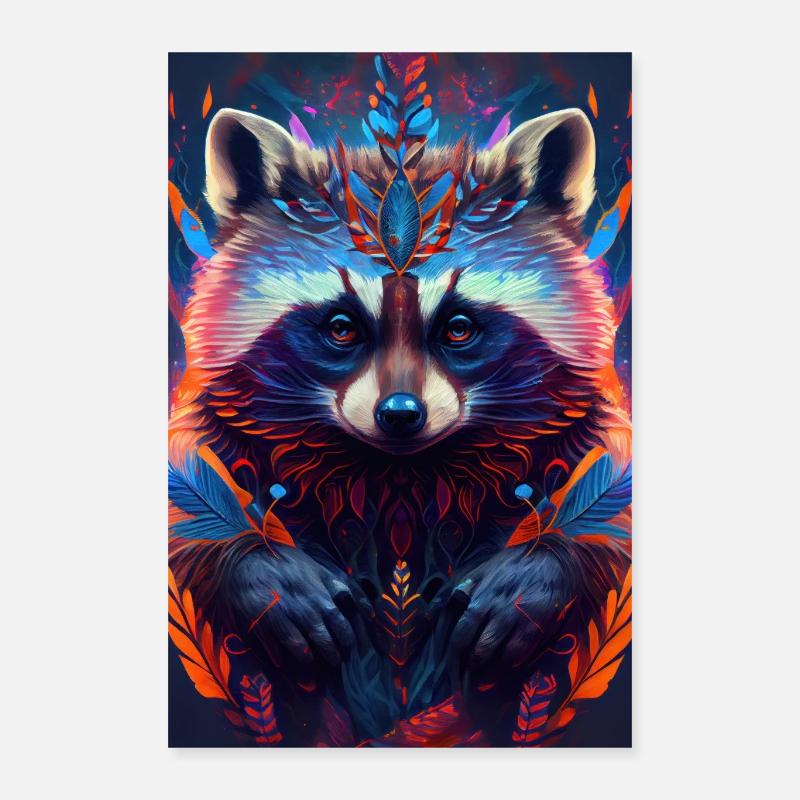Beau raton laveur coloré 1 - Poster 40 x 60 cm - blanc