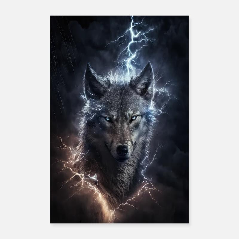 Wolf Blitz Donner Epic Cool Episch Wölfe Poster 40x60 cm