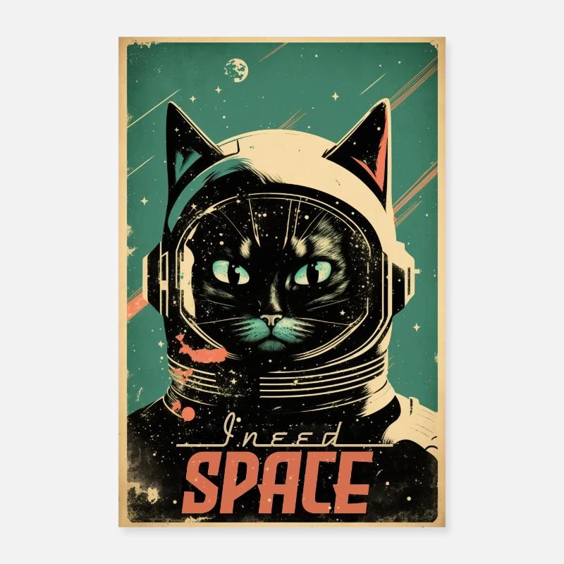 Affiche spatiale rétro de style rétro de l’astronaute chat Poster 40 x 60 cm