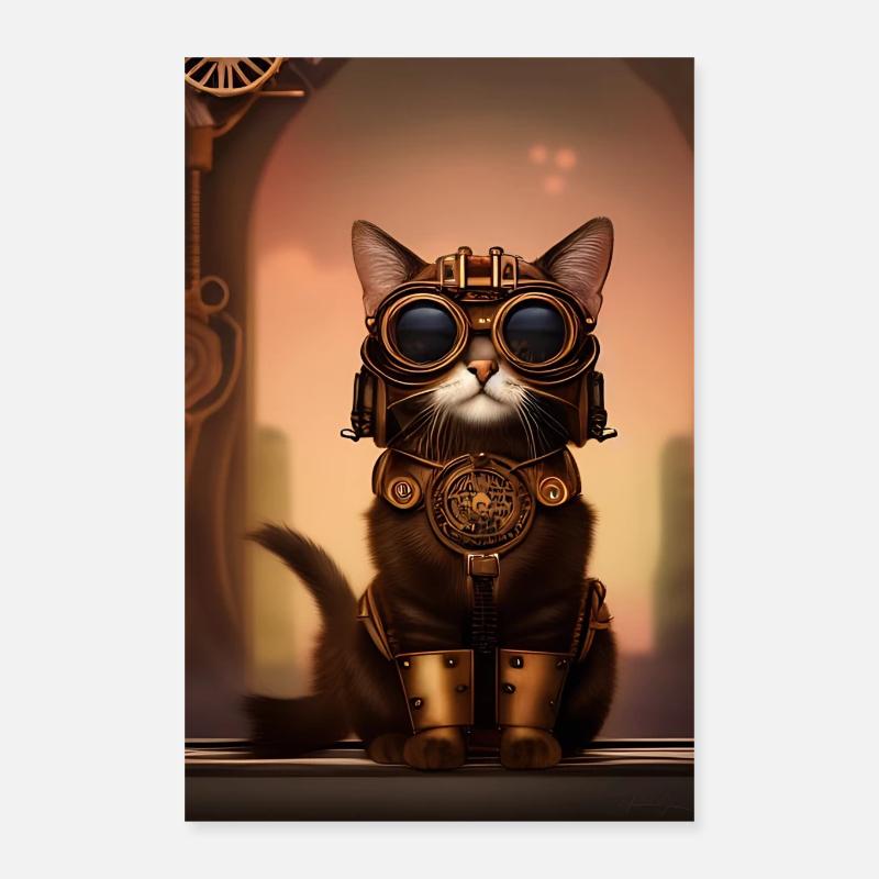 Chat Steampunk Style Poster 40 x 60 cm