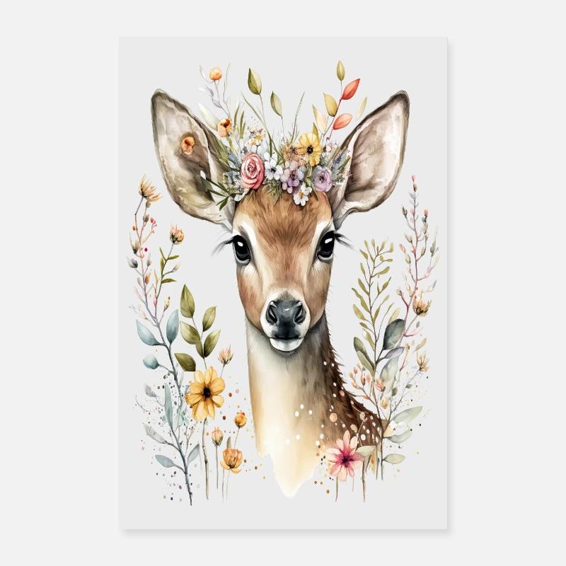 Reh mit Blumen Poster 40x60 cm