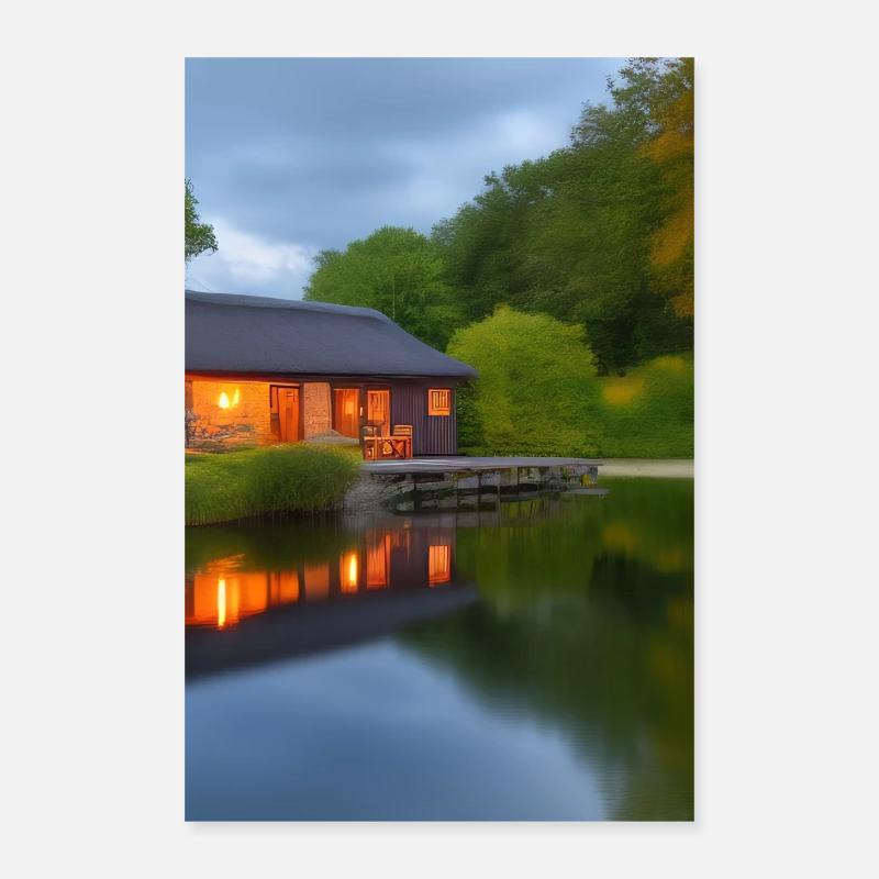 Charming lakeside cabin Poster 16" x 24" (40x60 cm)