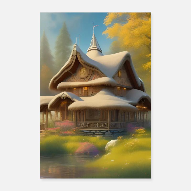 Charmante cabane au bord du lac Poster 40 x 60 cm