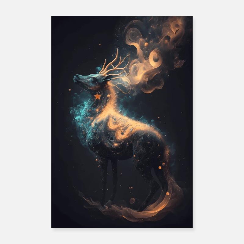 Galaxy Deer - Poster 40x60 cm - Weiß