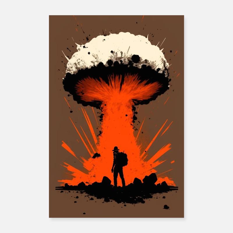 Nuclear Explosion Mushroom Atomic War Soldiers Surreal Poster 16" x 24" (40x60 cm)