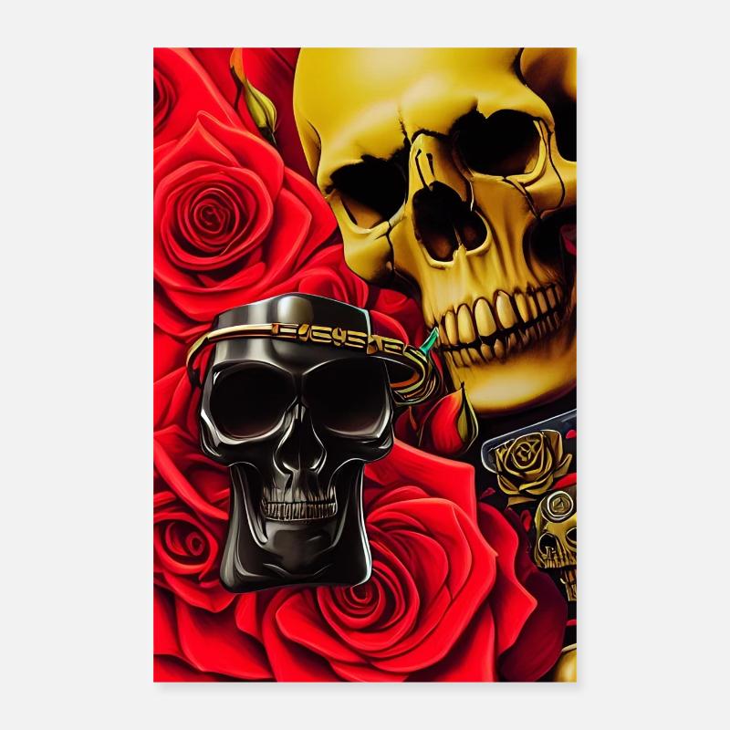 Totenköpfe mit Rosen Poster 40x60 cm