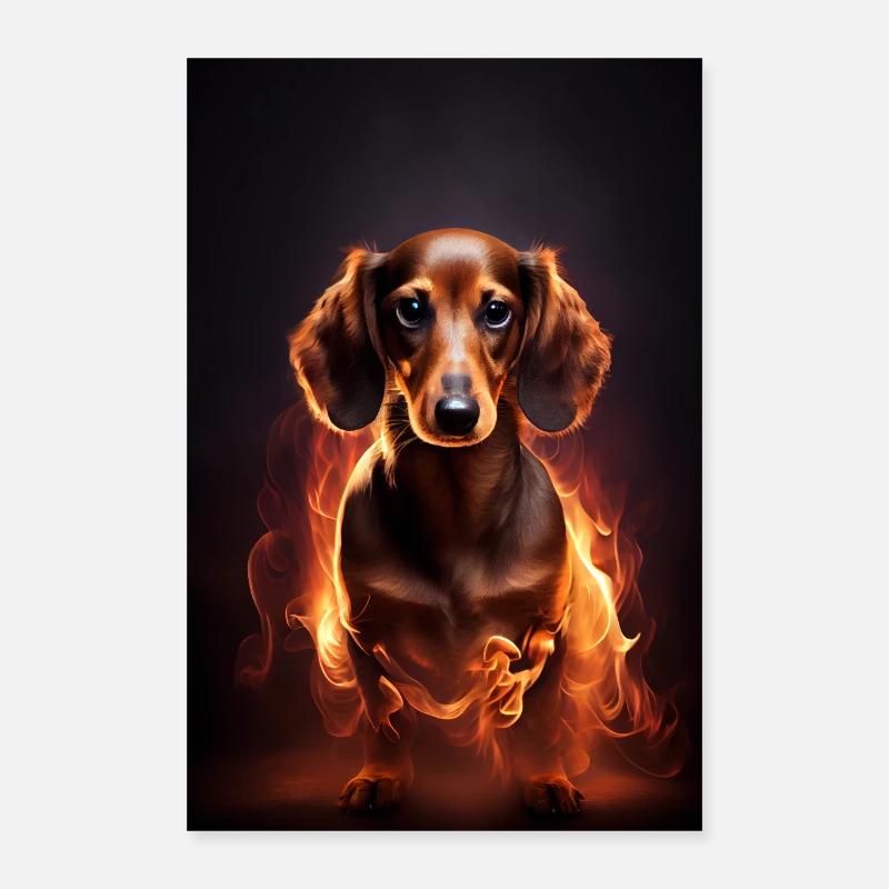 Dackel Hund Fire Poster 40x60 cm