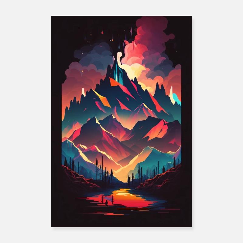 Mountains Minimalism Abstract Forest Animals Retro Trend Poster 16" x 24" (40x60 cm)