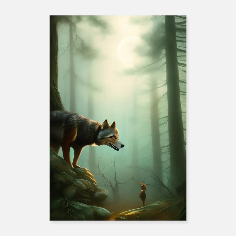 Loup dans la forêt - Poster 40 x 60 cm - blanc