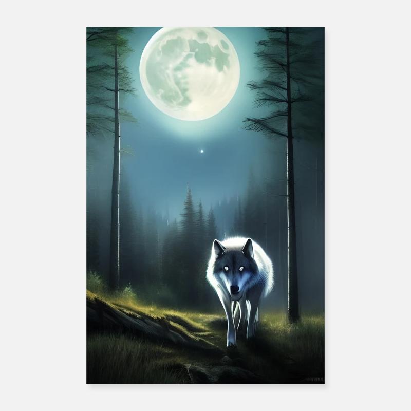 Wolf und Mond Poster 40x60 cm