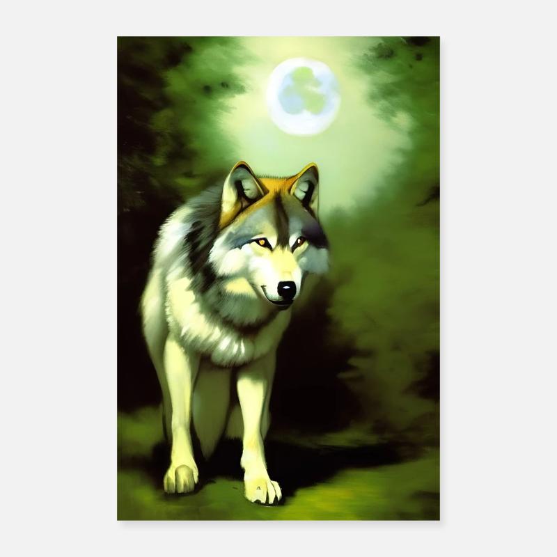 Le loup et la lune Poster 40 x 60 cm
