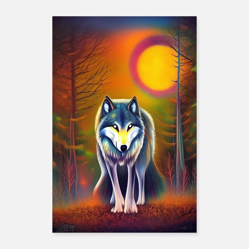 Wolf und Mond Poster 40x60 cm
