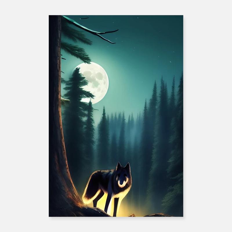 Wolf und Mond Poster 40x60 cm