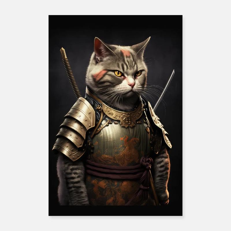Samurai Katze Cat Cool Japan Krieger Poster 40x60 cm