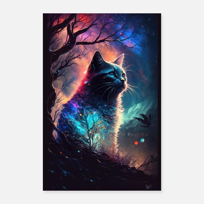 Cat Space Starry Sky Cosmos Aurores boréales Poster 40 x 60 cm