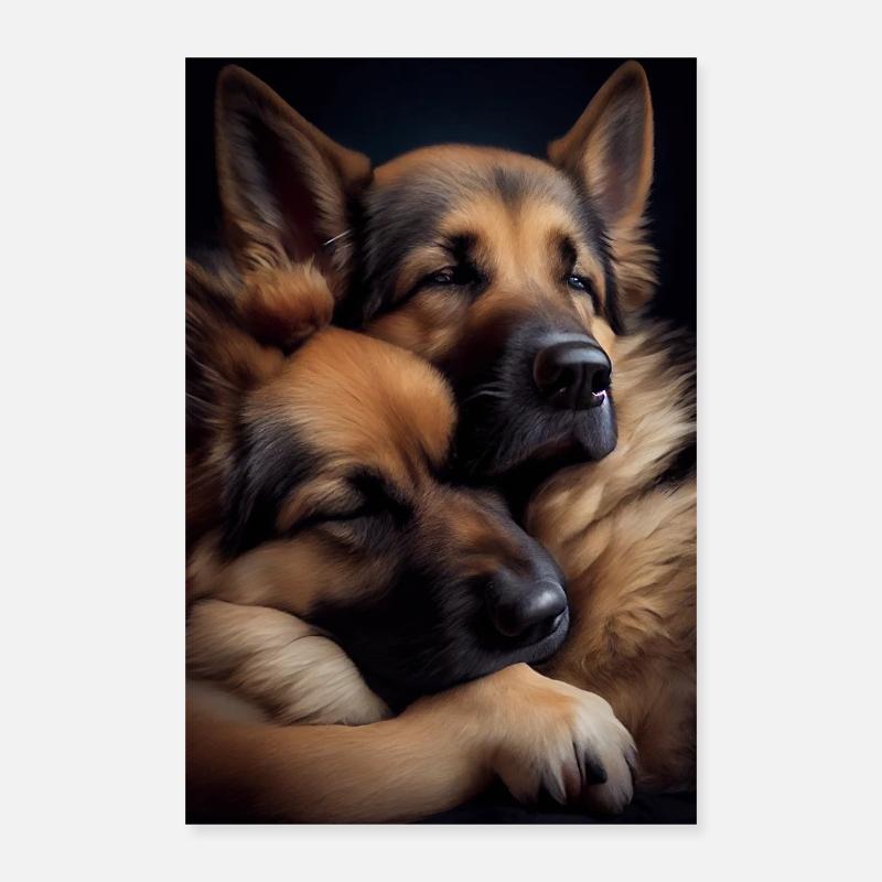 German Shepherd Dog Malinois Cuddle Poster 16" x 24" (40x60 cm)