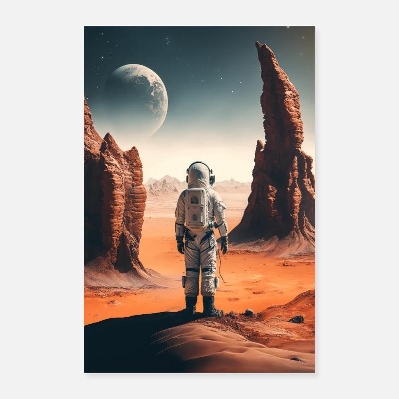 Astronaut Desert Landscape Moon Space Poster 16" x 24" (40x60 cm)