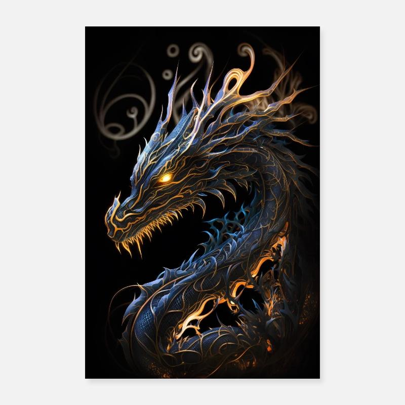 Fiery Dragon - Impression d’affiche de créature mythique Poster 40 x 60 cm