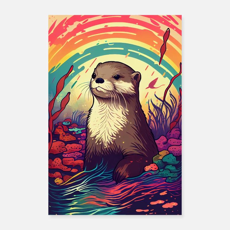 Otter Sea Otter Rainbow Poster 16" x 24" (40x60 cm)