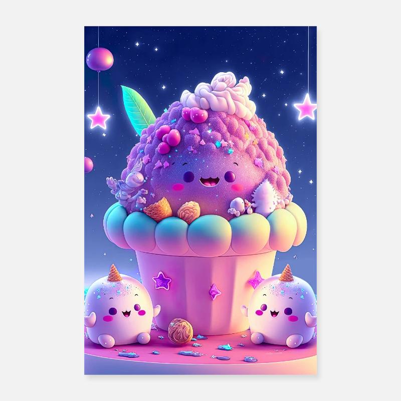Cute kawaii Délicieuse crème glacée Poster 40 x 60 cm