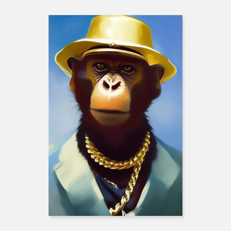 Cool monkey with gold chain Poster 16" x 24" (40x60 cm)