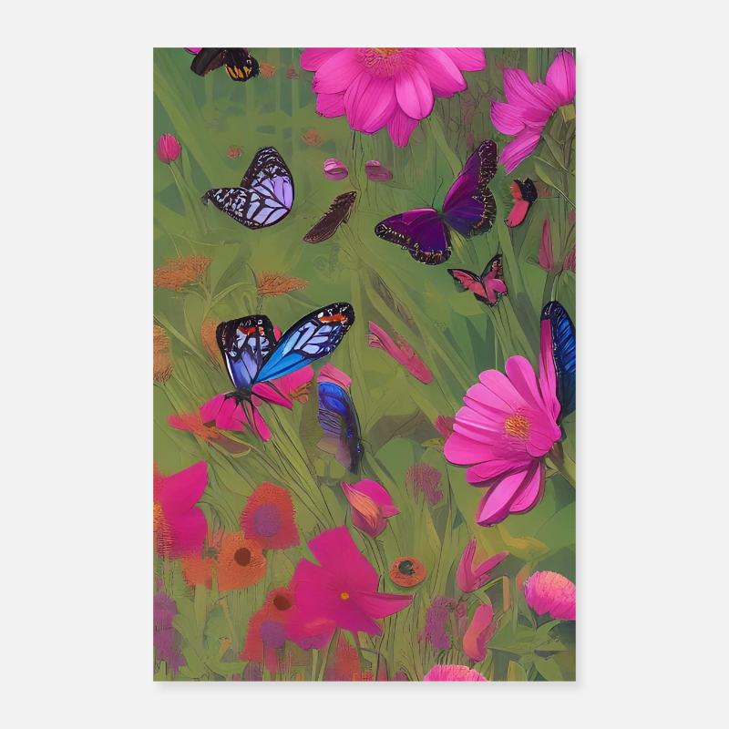 Fleurs et papillon Poster 40 x 60 cm